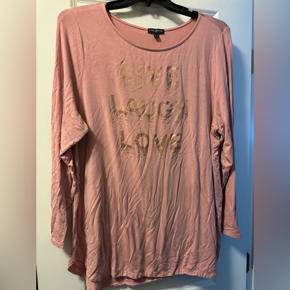 Lane Bryant Long Sleeve Top Sz 18/20 Pink Live Laugh Love New